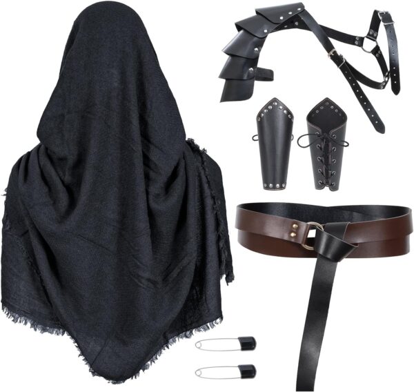 HALLOWEEN - Medieval Knight Leather Belt Shawl Men Renaissance Half Shoulder Cape Scarf Buckle Bracers Retro Accessories - Image 6