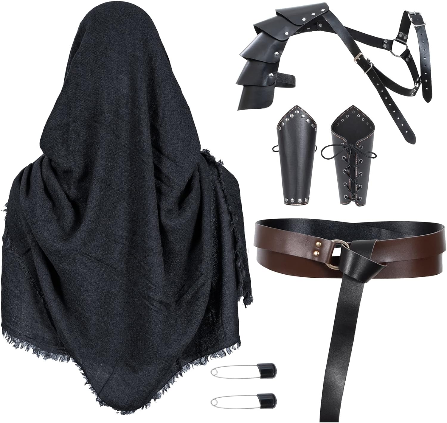 HALLOWEEN - Medieval Knight Leather Belt Shawl Men Renaissance Half Shoulder Cape Scarf Buckle Bracers Retro Accessories - Image 6
