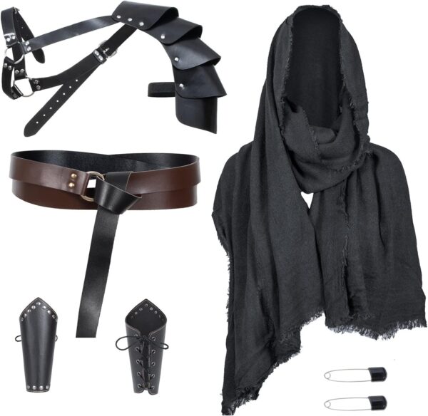 HALLOWEEN - Medieval Knight Leather Belt Shawl Men Renaissance Half Shoulder Cape Scarf Buckle Bracers Retro Accessories