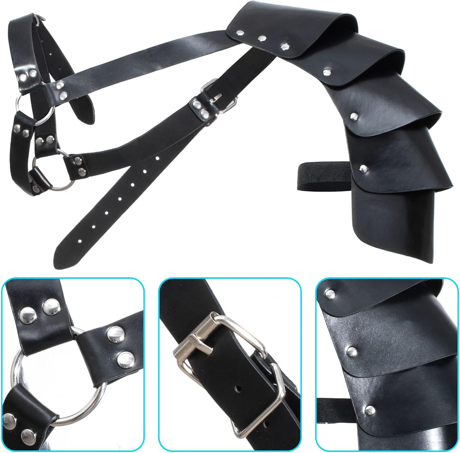 HALLOWEEN - Medieval Knight Leather Belt Shawl Men Renaissance Half Shoulder Cape Scarf Buckle Bracers Retro Accessories - Image 5
