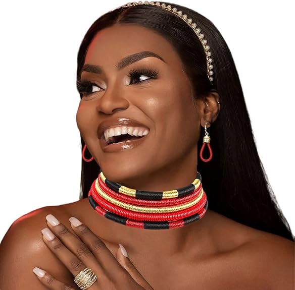 Necklace Set - Multilayer Tribal Colorful African Rope Choker Necklace Set - Image 5