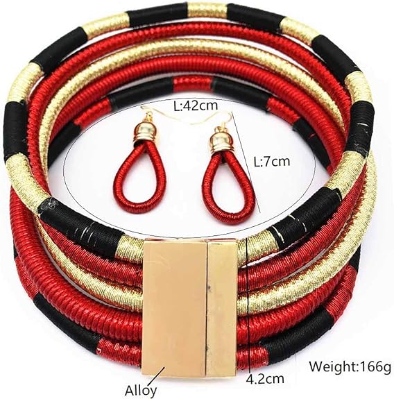 Necklace Set - Multilayer Tribal Colorful African Rope Choker Necklace Set - Image 3
