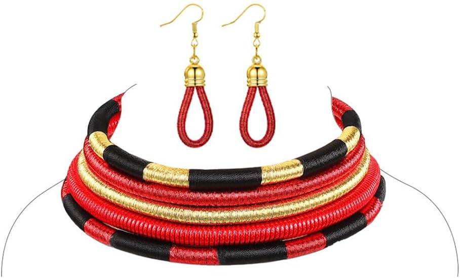 Necklace Set - Multilayer Tribal Colorful African Rope Choker Necklace Set - Image 7