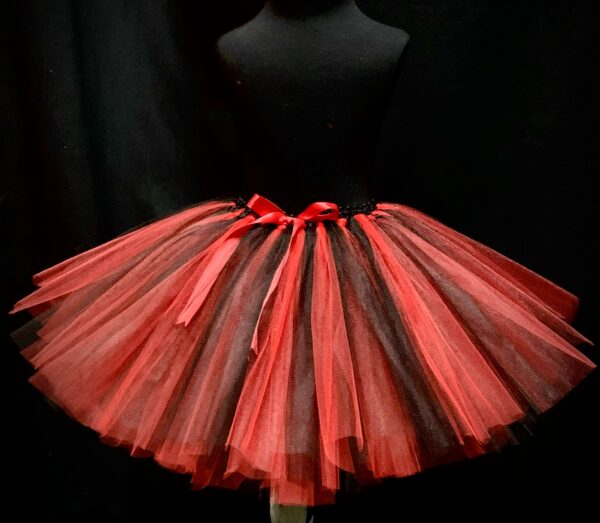 CUSTOM MADE Child tutu – Girls RED/Black Knee length fluffy Tutu. Fits up to 10yrs - Image 4