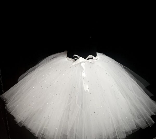 ADULT TUTU – CUSTOM MADE Adult LG WHITE Fluffy Above knee SPARKLE Tutu