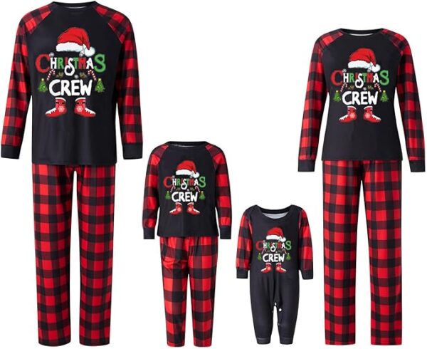 Christmas Matching Family Pajamas Sets CHRISTMAS CREW BLACK-RED PLAID PAJAMAS - Image 7