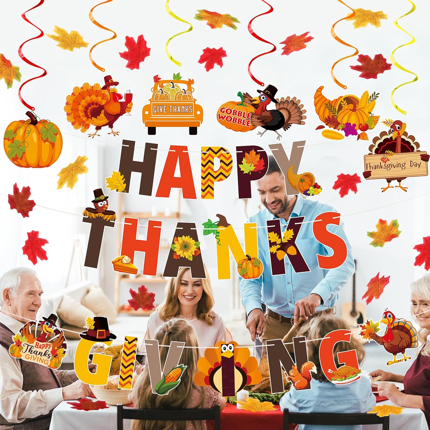 PARTY DECORATIONS - THANKSGIVING - Happy Thanksgiving Friendsgiving Banner Decoration Set - Image 2