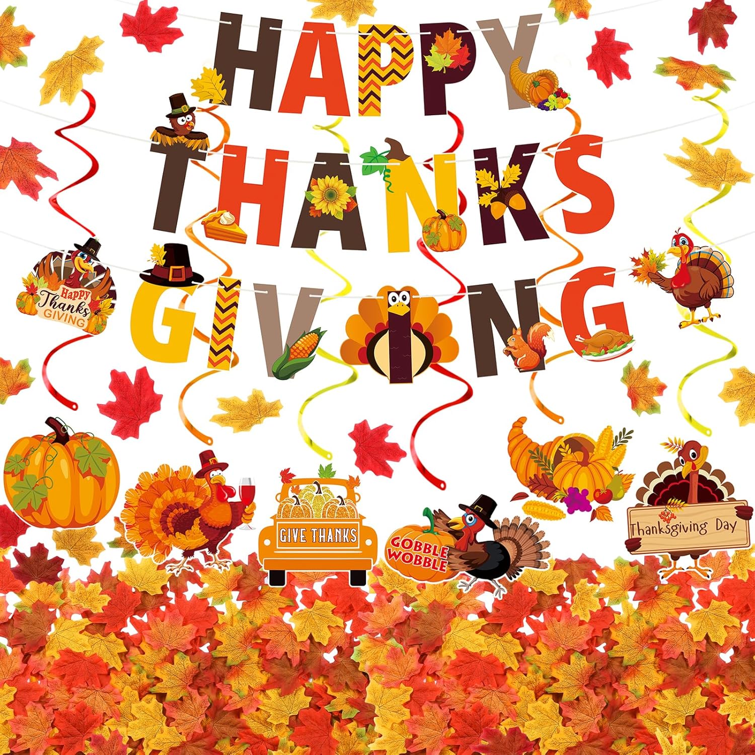 PARTY DECORATIONS - THANKSGIVING - Happy Thanksgiving Friendsgiving Banner Decoration Set