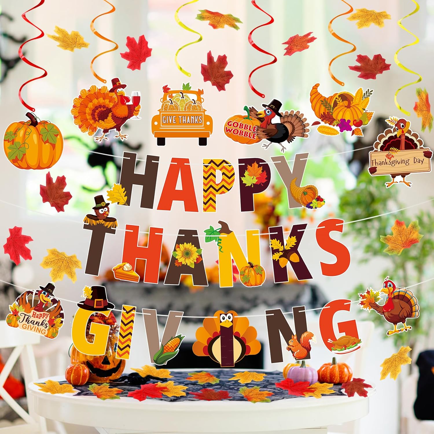 PARTY DECORATIONS - THANKSGIVING - Happy Thanksgiving Friendsgiving Banner Decoration Set - Image 3