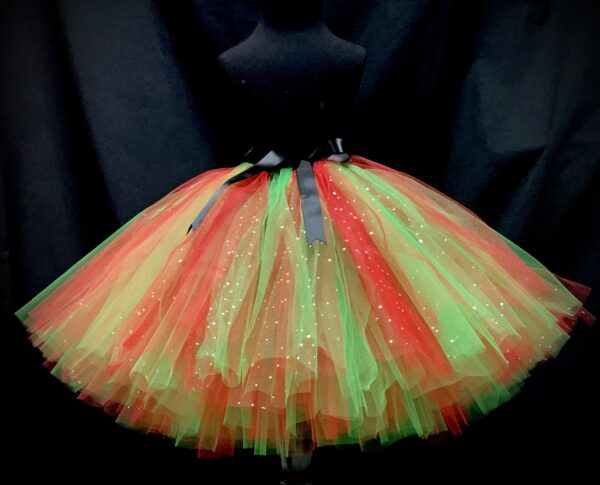 ADULT TUTU – CUSTOM MADE Adult Extra Fluffy Green-Red Medium Length Sparkle Christmas Elf Tutu