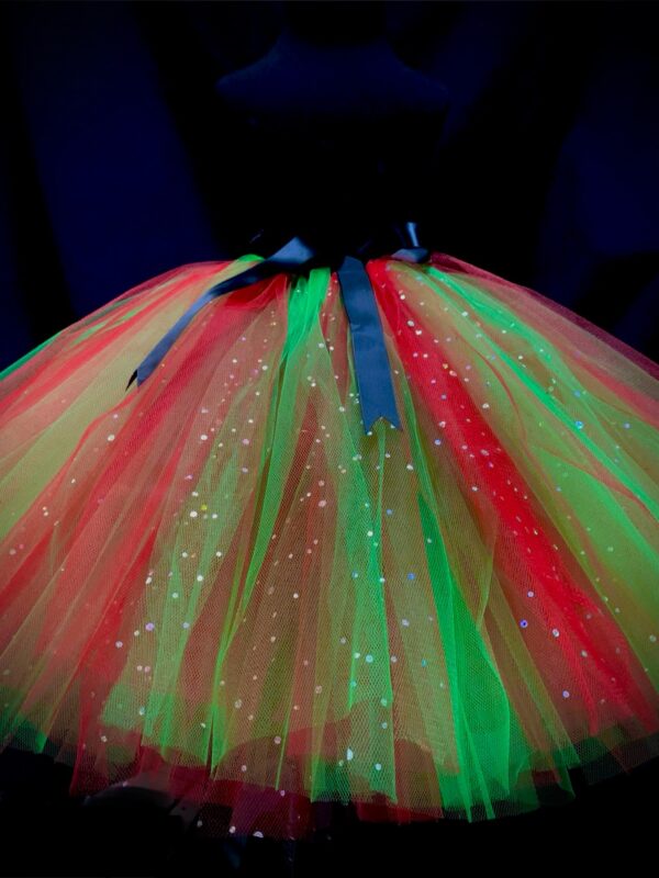ADULT TUTU – CUSTOM MADE Adult Extra Fluffy Green-Red Medium Length Sparkle Christmas Elf Tutu - Image 4