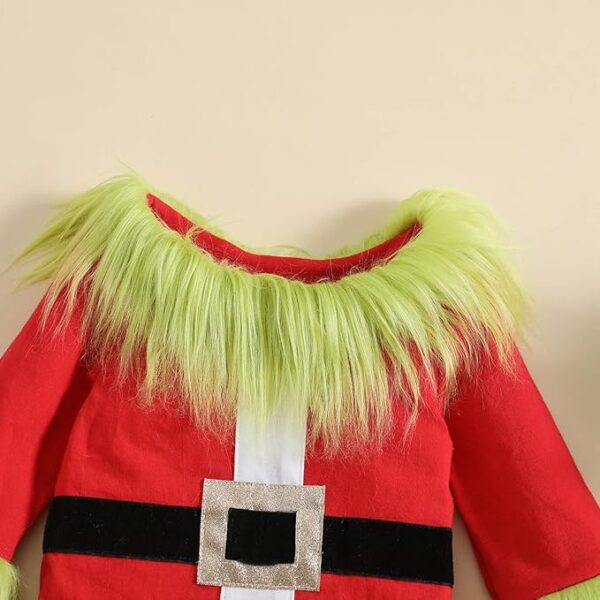 CHILD Green Furry Monster Grinch Christmas Costumes Long Sleeve Top and Pants Set - Image 5