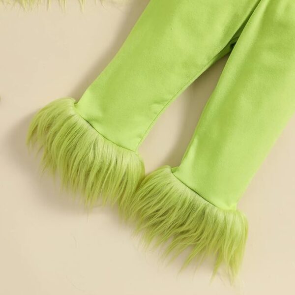 CHILD Green Furry Monster Grinch Christmas Costumes Long Sleeve Top and Pants Set - Image 2