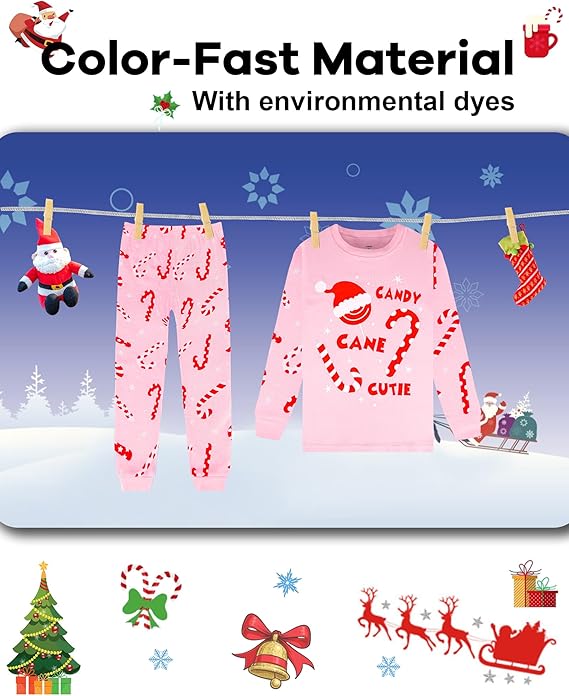 Christmas Girls PINK CANDY CANE CUTIE 2PC PAJAMA SET - Image 2