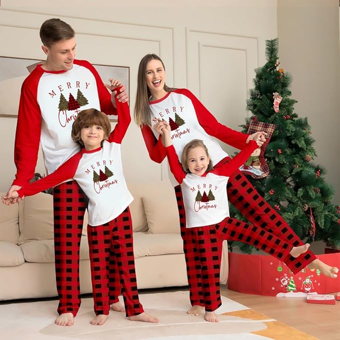 Christmas Matching Family Pajamas Sets RED-WHTE-BLACK PLAID CHRISTMAS PAJAMAS - Image 5
