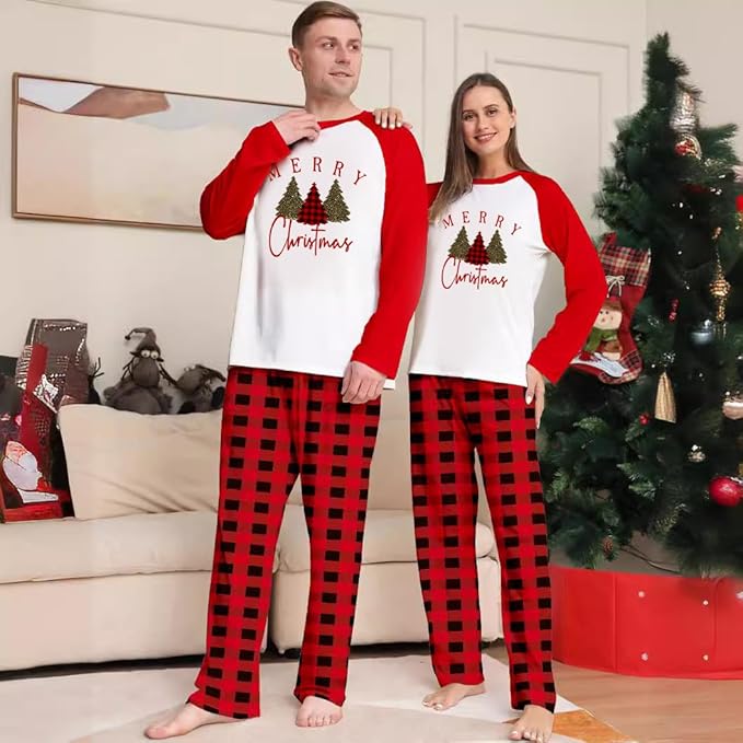 Christmas Matching Family Pajamas Sets RED-WHTE-BLACK PLAID CHRISTMAS PAJAMAS - Image 4