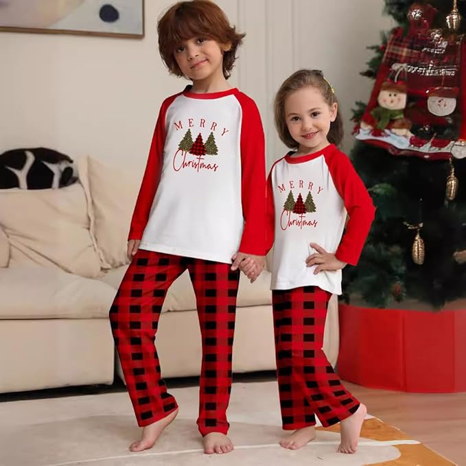 Christmas Matching Family Pajamas Sets RED-WHTE-BLACK PLAID CHRISTMAS PAJAMAS - Image 3
