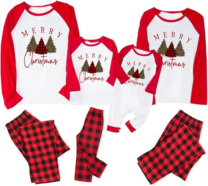Christmas Matching Family Pajamas Sets RED-WHTE-BLACK PLAID CHRISTMAS PAJAMAS