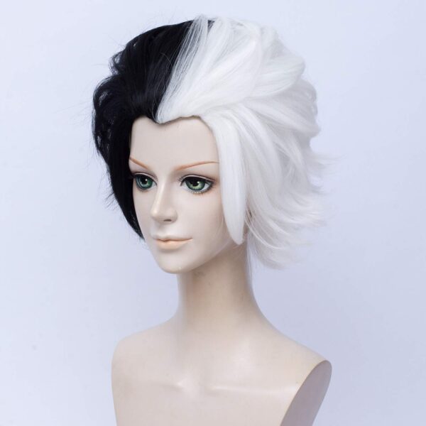 Short Layered Curly Half White Half Black Wig - Image 4