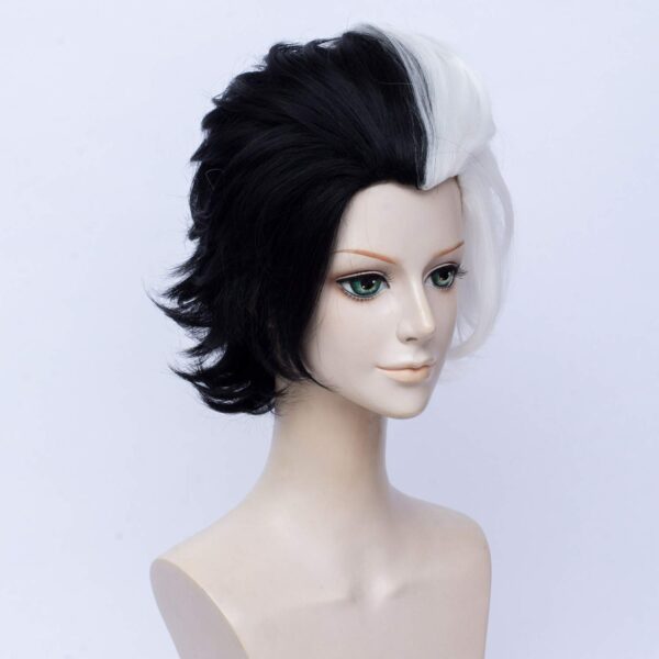 Short Layered Curly Half White Half Black Wig - Image 3