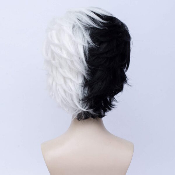 Short Layered Curly Half White Half Black Wig - Image 2