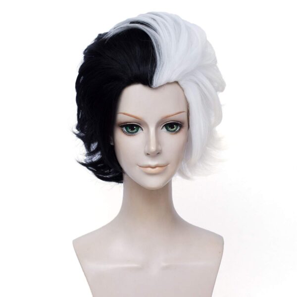 Short Layered Curly Half White Half Black Wig