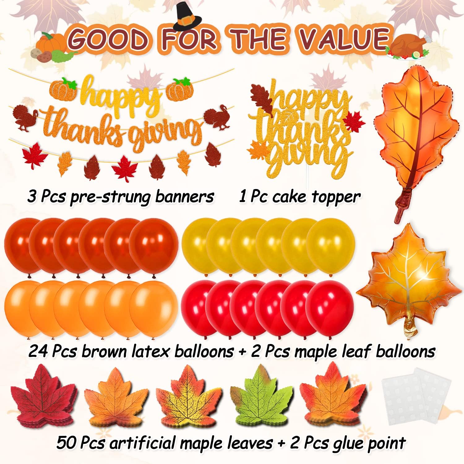 PARTY DECORATIONS - THANKSGIVING - Thanksgiving Day Theme Party Glitter Gold Decorations - Image 5