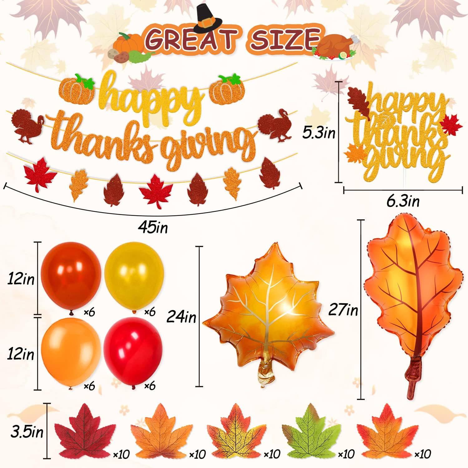 PARTY DECORATIONS - THANKSGIVING - Thanksgiving Day Theme Party Glitter Gold Decorations - Image 4