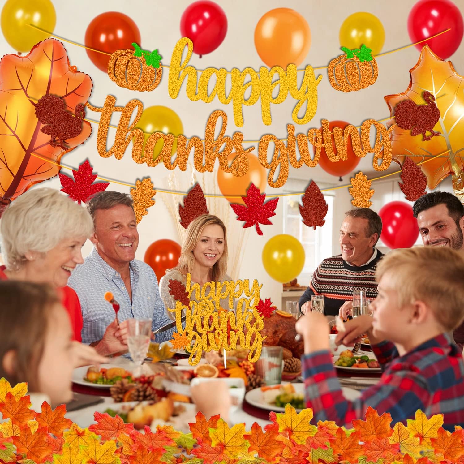 PARTY DECORATIONS - THANKSGIVING - Thanksgiving Day Theme Party Glitter Gold Decorations - Image 3