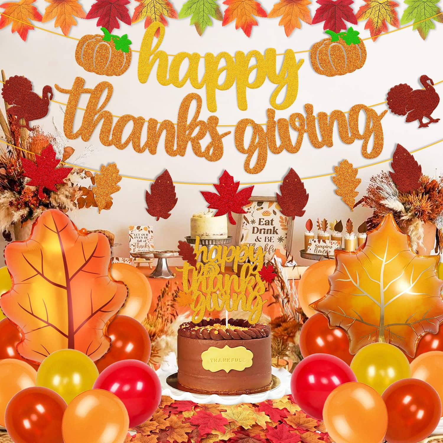 PARTY DECORATIONS - THANKSGIVING - Thanksgiving Day Theme Party Glitter Gold Decorations - Image 2