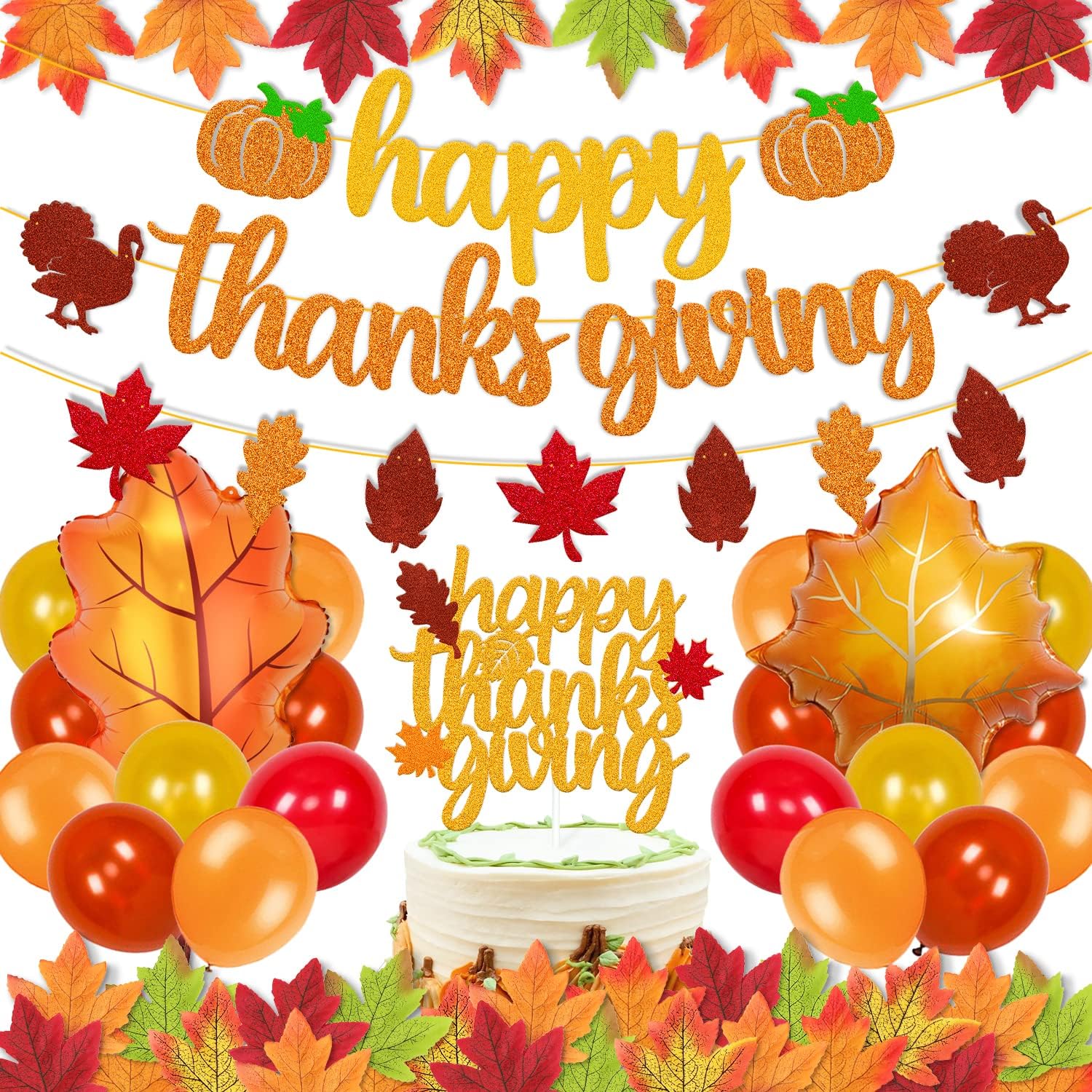 PARTY DECORATIONS - THANKSGIVING - Thanksgiving Day Theme Party Glitter Gold Decorations