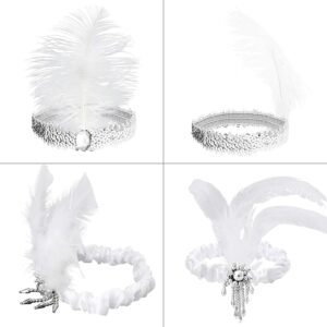 Flapper Sequin/Feather Headband – 1920s WHITE Flapper Headband