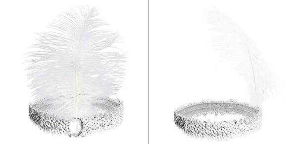 Flapper Sequin/Feather Headband – 1920s WHITE Flapper Headband - Image 5