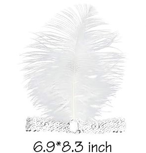 Flapper Sequin/Feather Headband – 1920s WHITE Flapper Headband - Image 4