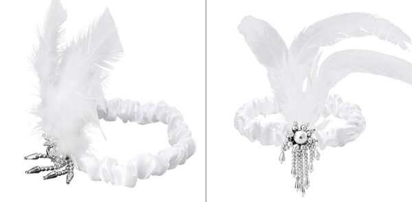 Flapper Sequin/Feather Headband – 1920s WHITE Flapper Headband - Image 3