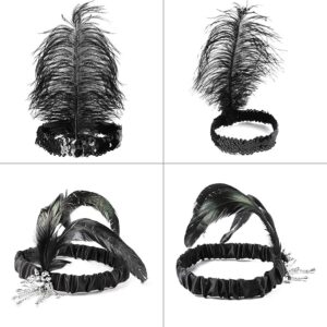 Flapper Sequin/Feather Headband – 1920s BLACK Flapper Headband