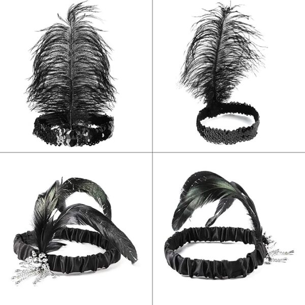 Flapper Sequin/Feather Headband – 1920s BLACK Flapper Headband