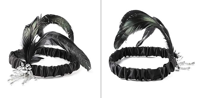 Flapper Sequin/Feather Headband – 1920s BLACK Flapper Headband - Image 3