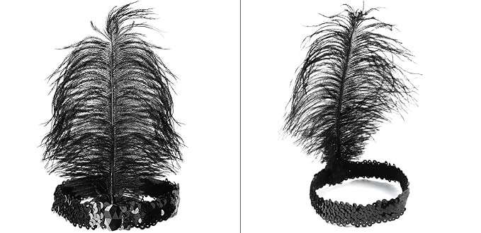 Flapper Sequin/Feather Headband – 1920s BLACK Flapper Headband - Image 4