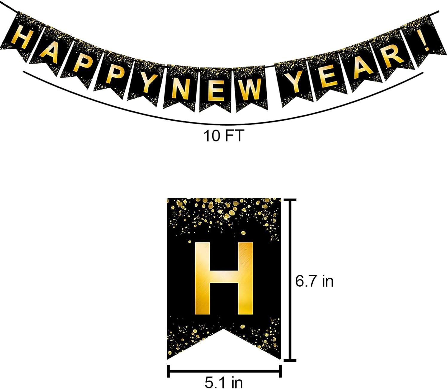 PARTY DECORATIONS - Happy New Years Eve Party Banner Decoration - Gold and Black - Image 6