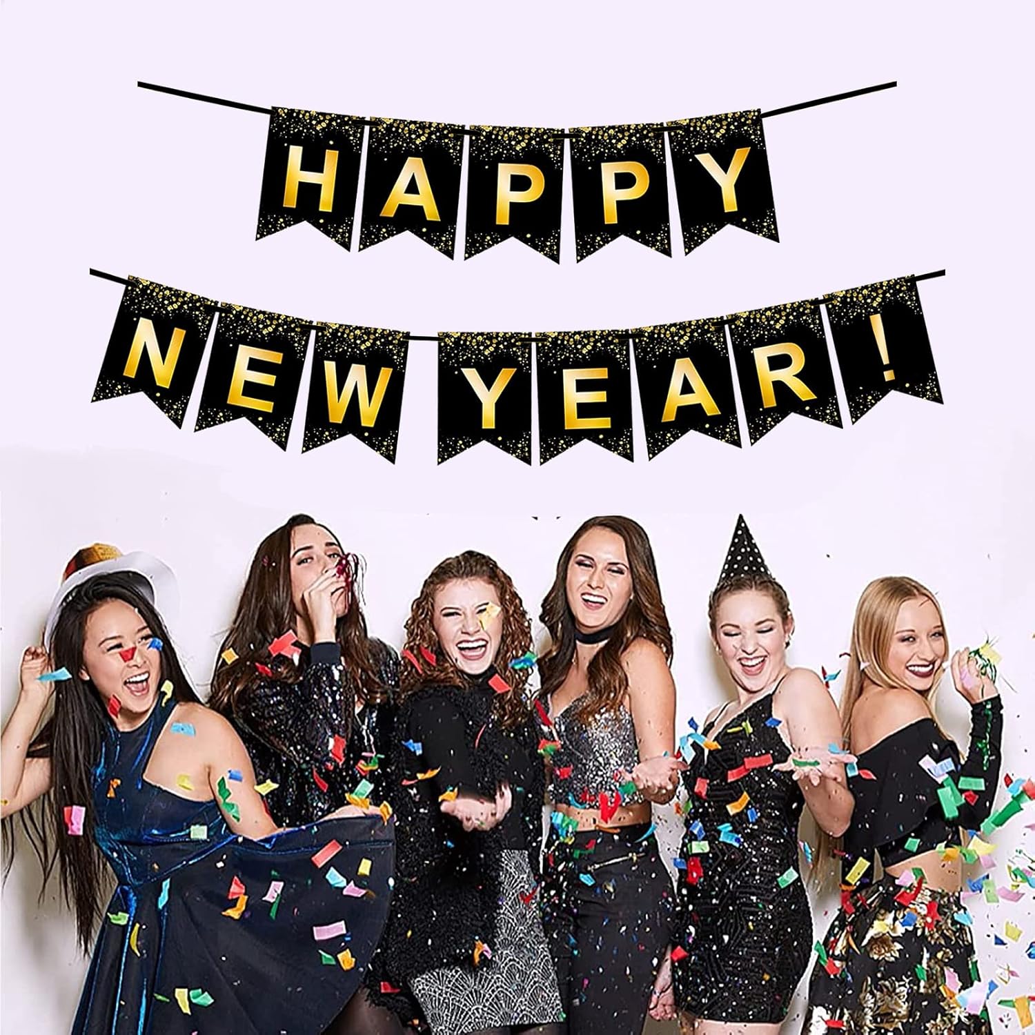 PARTY DECORATIONS - Happy New Years Eve Party Banner Decoration - Gold and Black - Image 5
