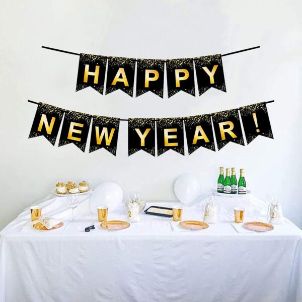 PARTY DECORATIONS - Happy New Years Eve Party Banner Decoration - Gold and Black - Image 4
