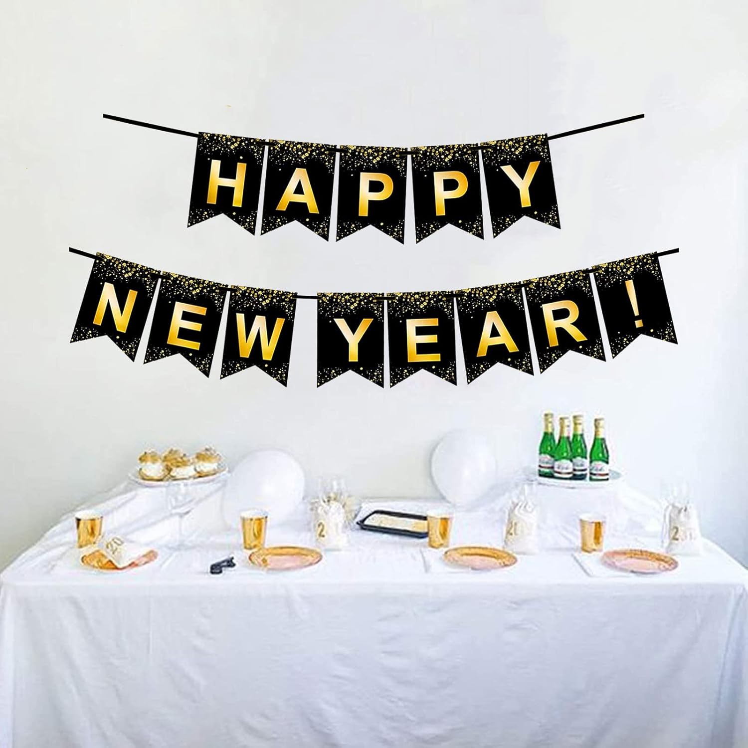 PARTY DECORATIONS - Happy New Years Eve Party Banner Decoration - Gold and Black - Image 4