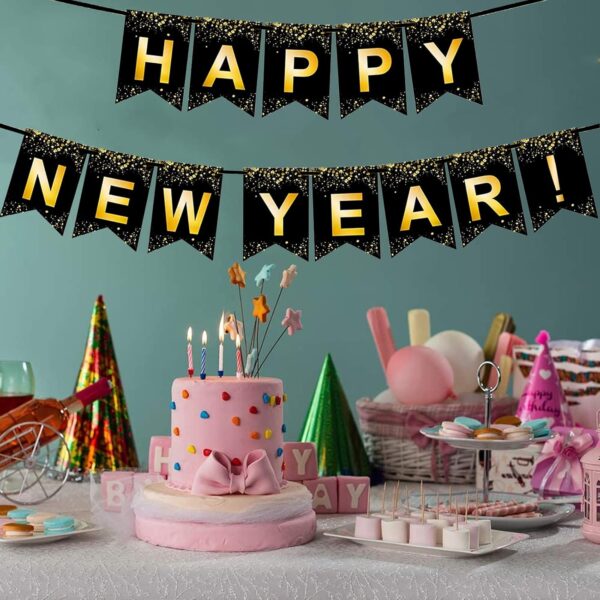 PARTY DECORATIONS - Happy New Years Eve Party Banner Decoration - Gold and Black - Image 7