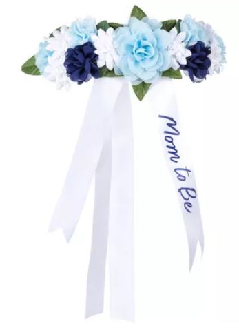 Celebration Award Pins - Mom-to-Be Ribbon Sash Blue Floral 4ft - Baby in Bloom - Image 2