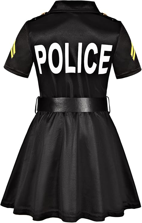 Career Day POLICE – Girls BLACK Police Officer Deluxe Costume with accessories - Image 4