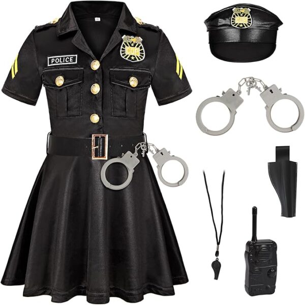 Career Day POLICE – Girls BLACK Police Officer Deluxe Costume with accessories