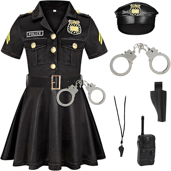 Career Day POLICE – Girls BLACK Police Officer Deluxe Costume with accessories