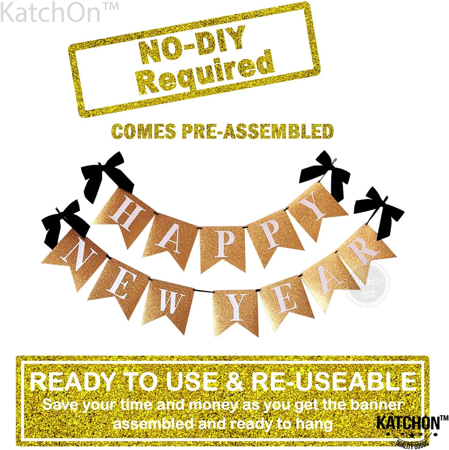 PARTY DECORATIONS - Happy New Years Eve Party Banner Decoration - Gold Glitter Banner-10 Feet - Image 6