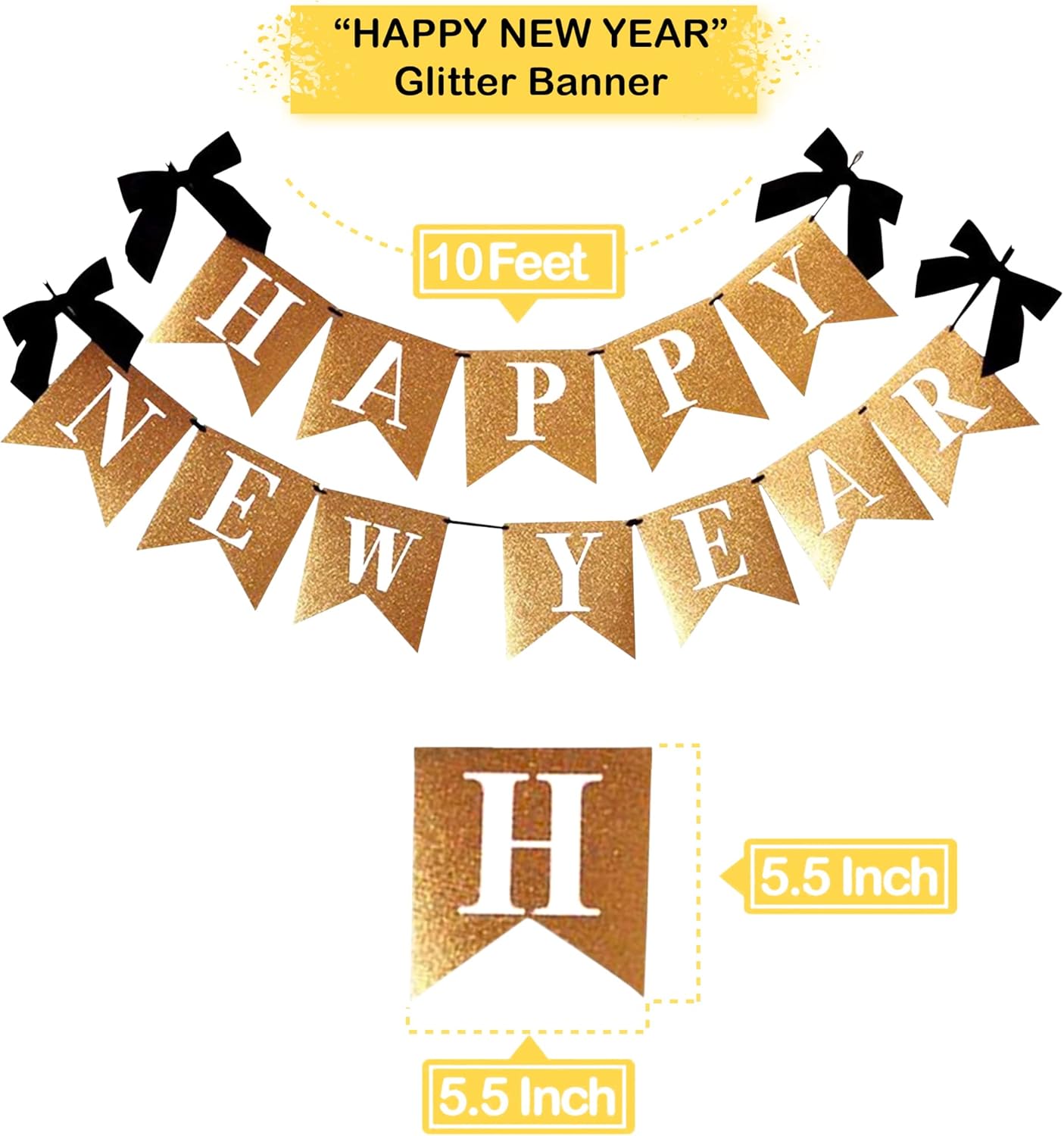 PARTY DECORATIONS - Happy New Years Eve Party Banner Decoration - Gold Glitter Banner-10 Feet - Image 4